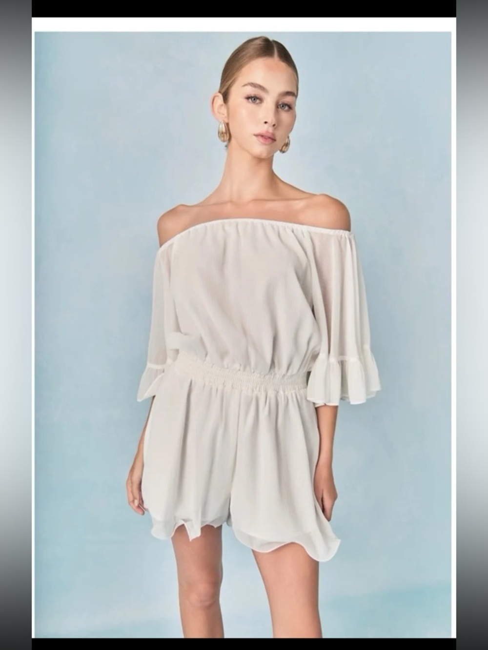 NWT Endless Rose RUFFLED SLEEVE ROMPER in White size Medium - Picture 7 of 12